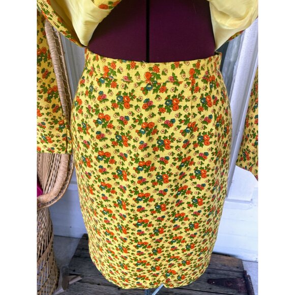 Vintage 1960s Yellow Floral Womens Blazer Skirt Set Ainr Jr Small - Picture 9 of 16